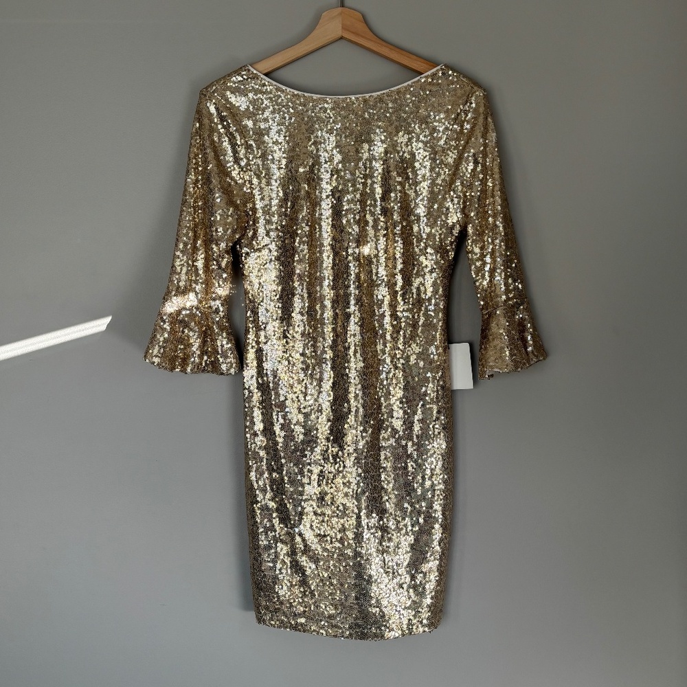 Lulu's GOLD Sequin Mini Dress with Bell Sleeves NWT